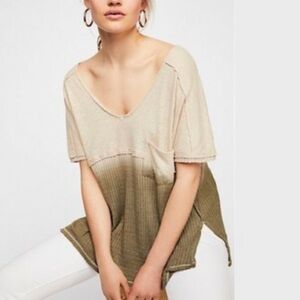 Free People We The Free Sun Dial‎ Tee Top Sand Combo Small Bohemian Oversized